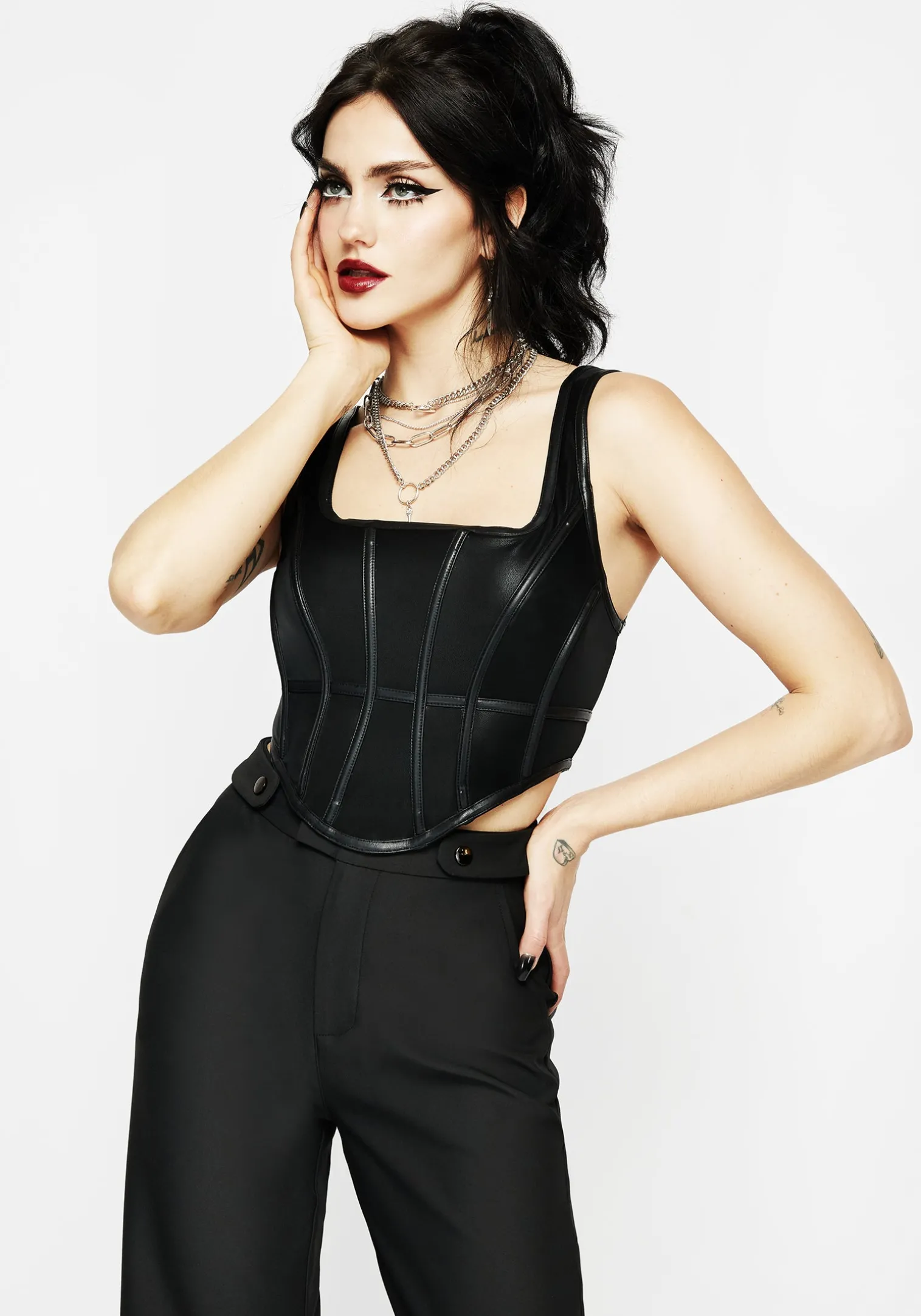 Ashen Faux Leather Zip Corset Top