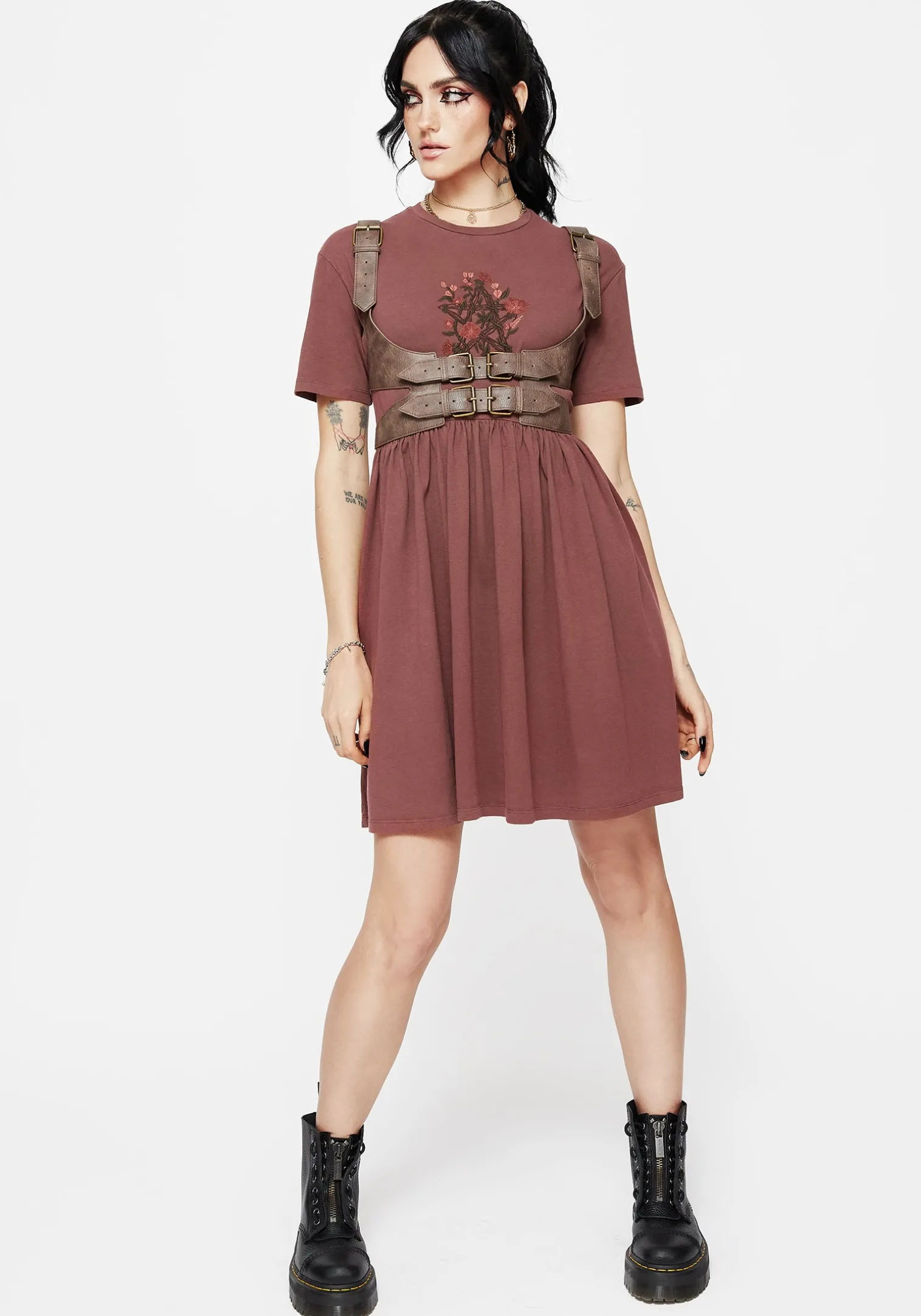 Aster Cotton Pentagram Embroidered Mini Skater Dress
