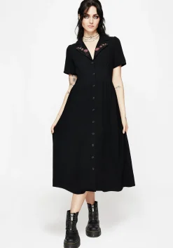 Aster Embroidered Collar Midi Shirt Dress