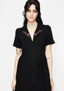 Aster Embroidered Collar Midi Shirt Dress