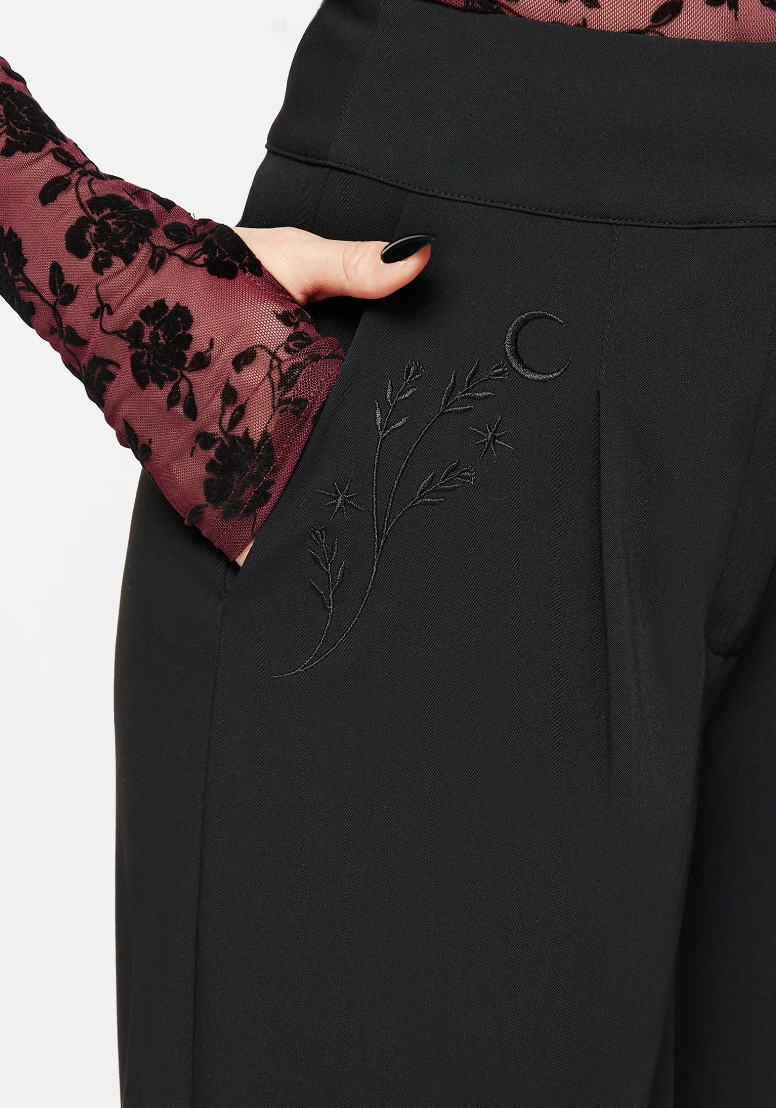 Asteria Tie Waist Embroidered Trousers