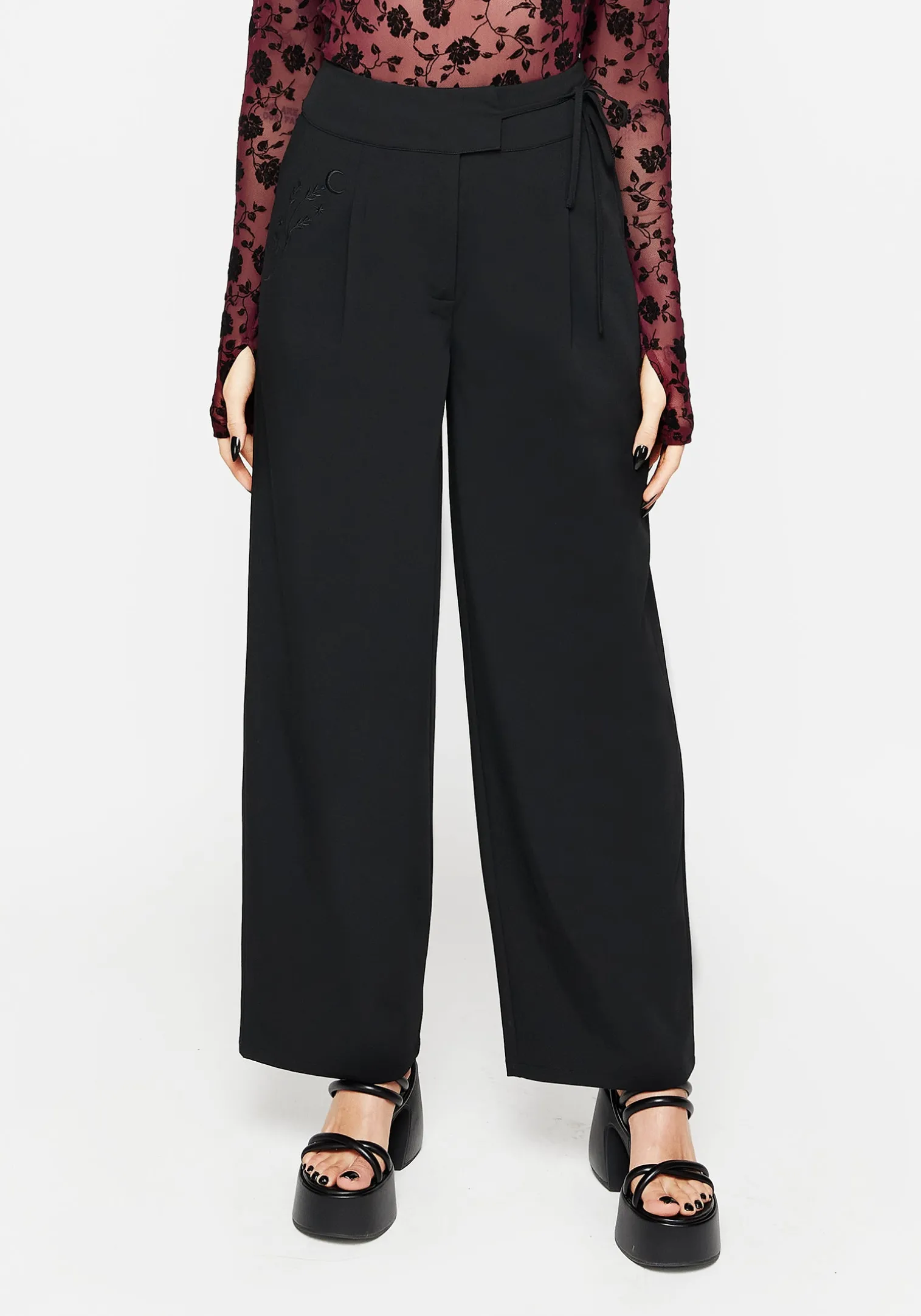 Asteria Tie Waist Embroidered Trousers