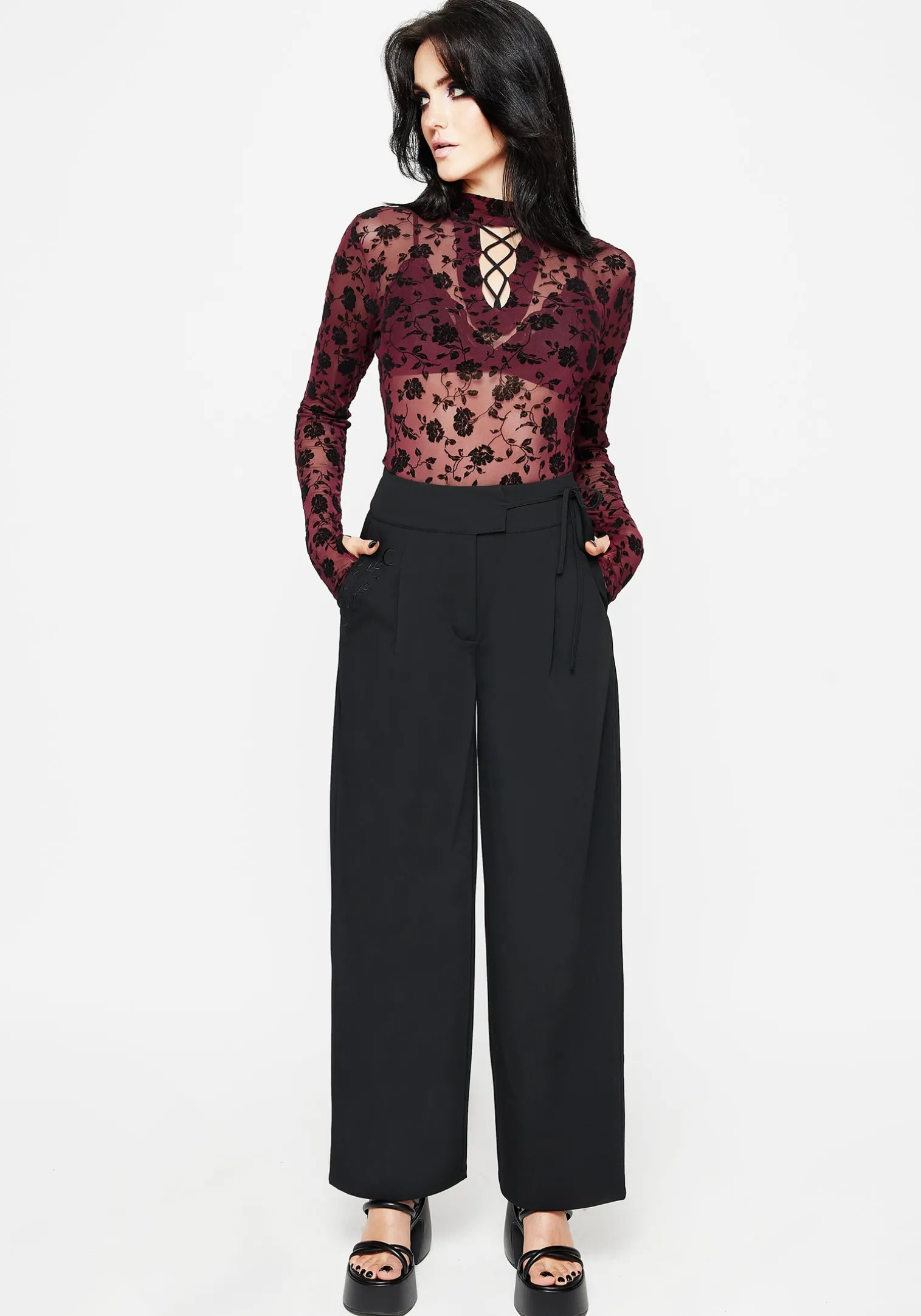 Asteria Tie Waist Embroidered Trousers