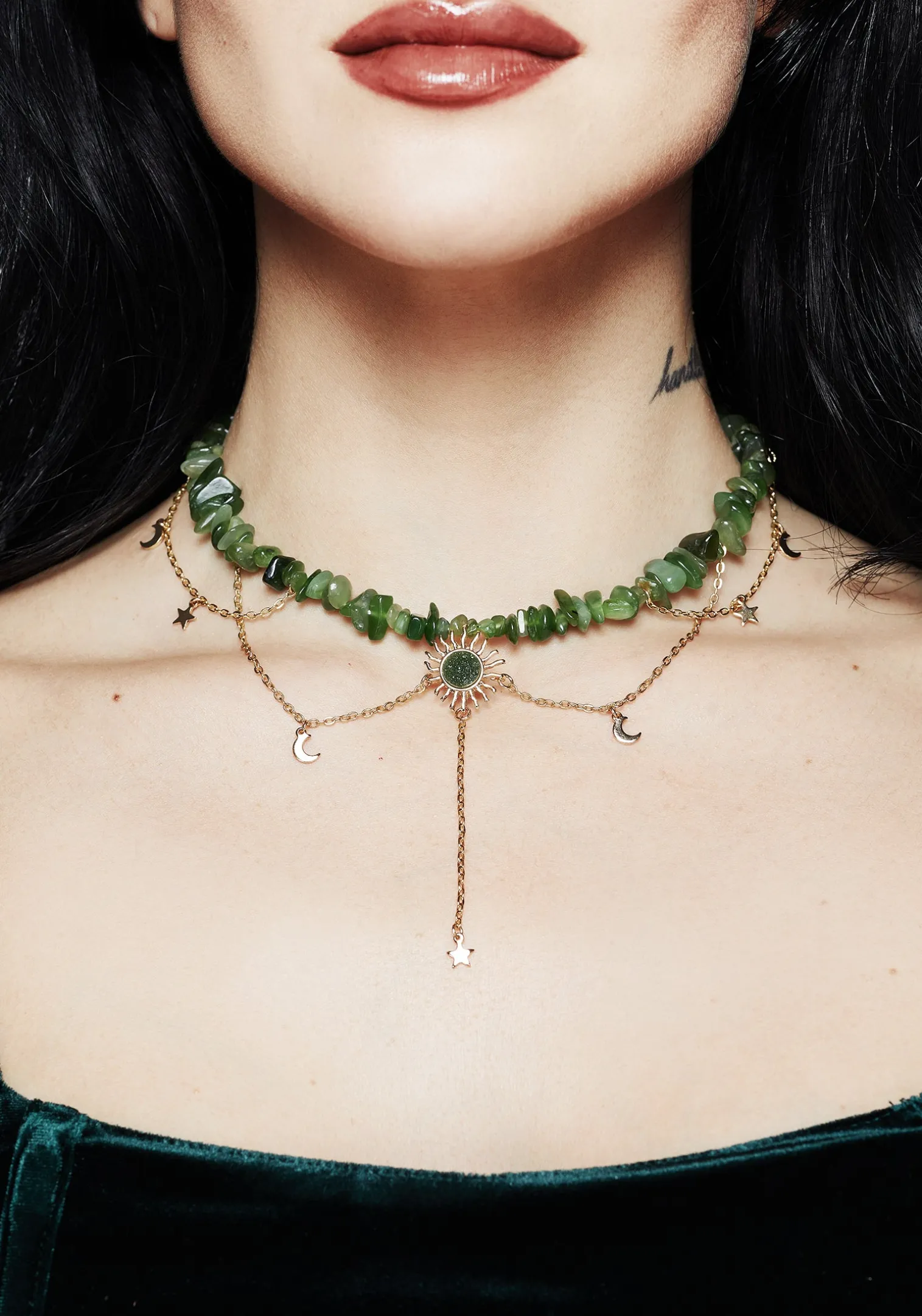 Aurora Gem Choker Necklace - Green