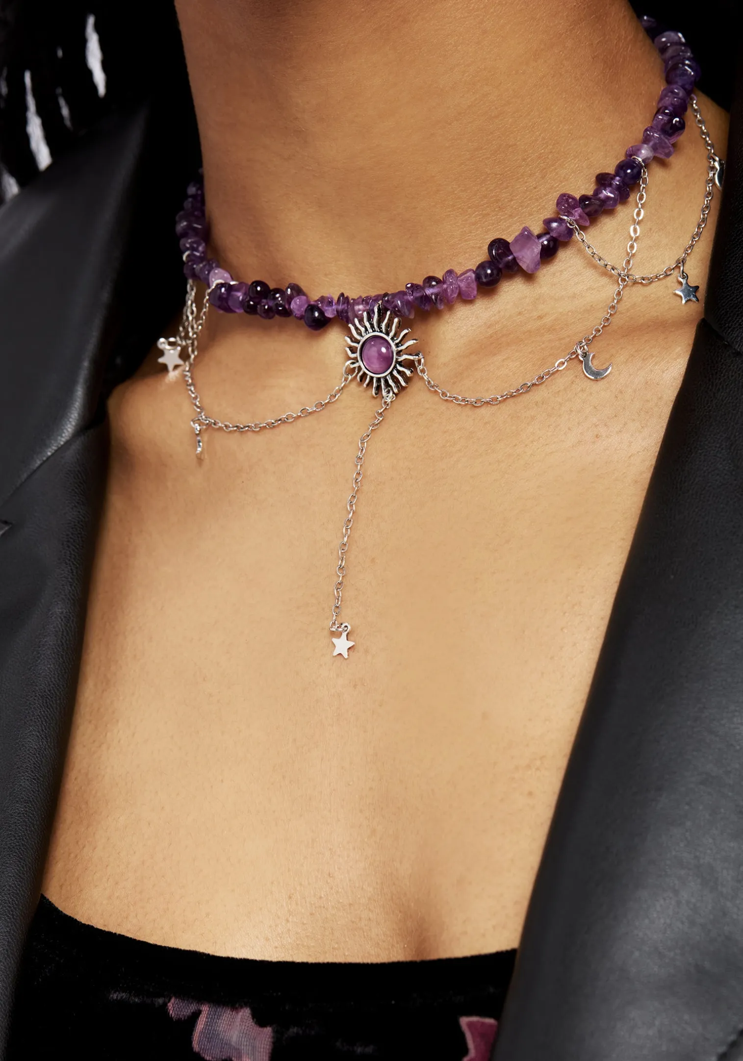 Aurora Gem Choker Necklace - Purple