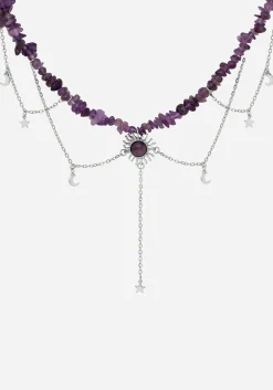 Aurora Gem Choker Necklace - Purple