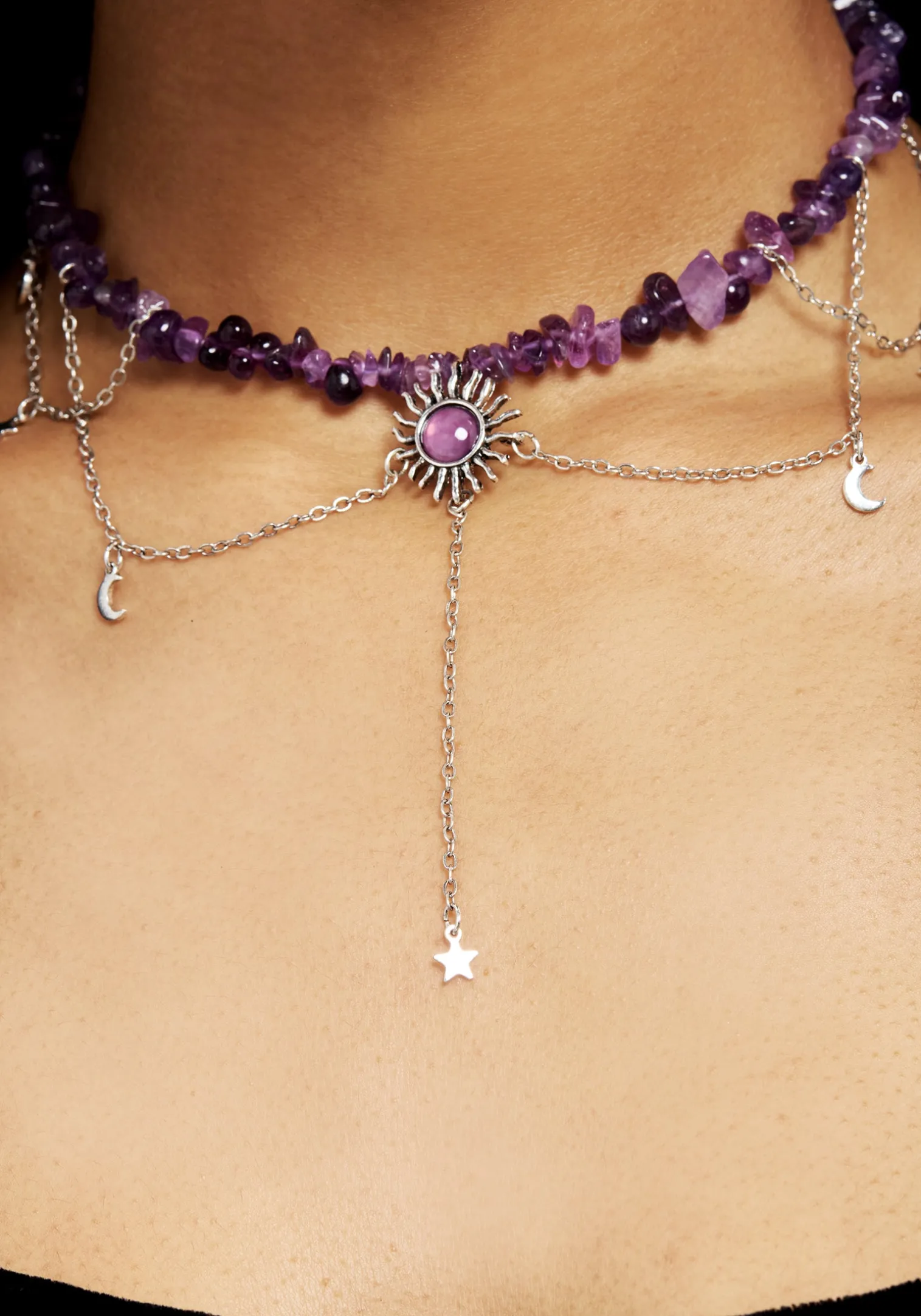 Aurora Gem Choker Necklace - Purple