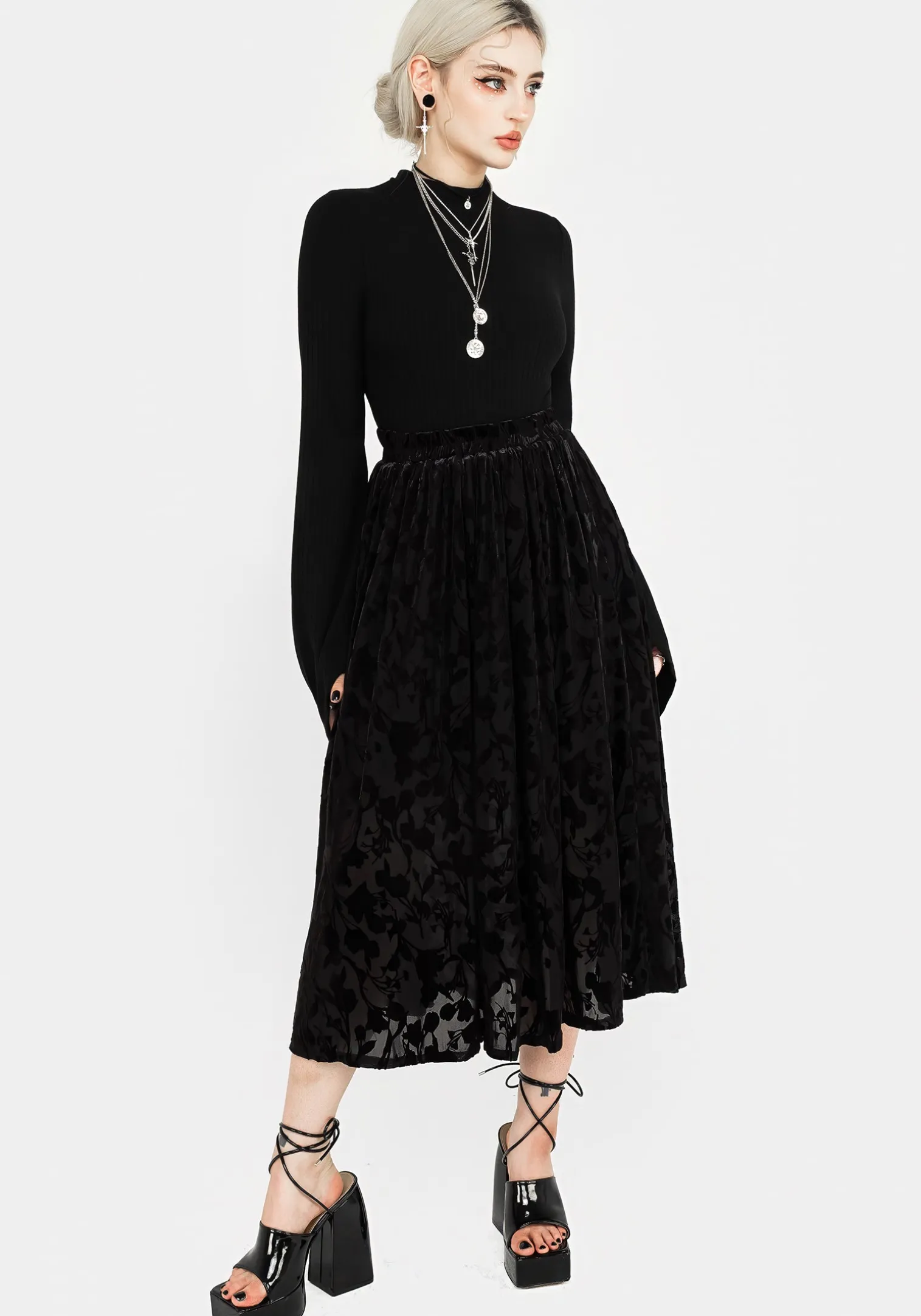 Ava Devoré Mesh Midi Skirt
