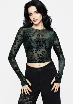 Avalon Floral Flocked Velour Boat Neck Top