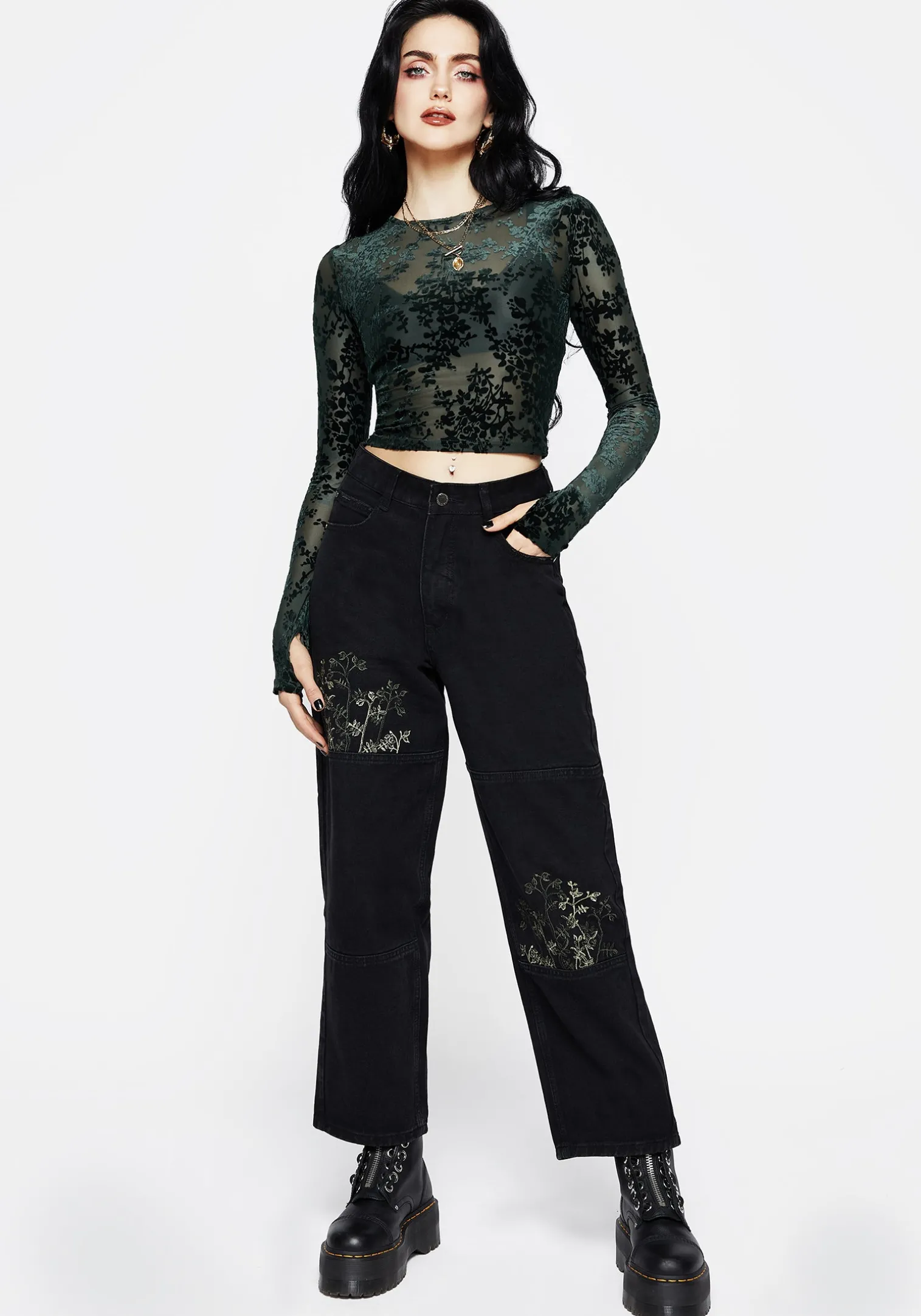 Avalon Floral Flocked Velour Boat Neck Top