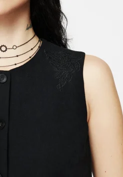 Aya Embroidered Linen Blend Button Front Waistcoat