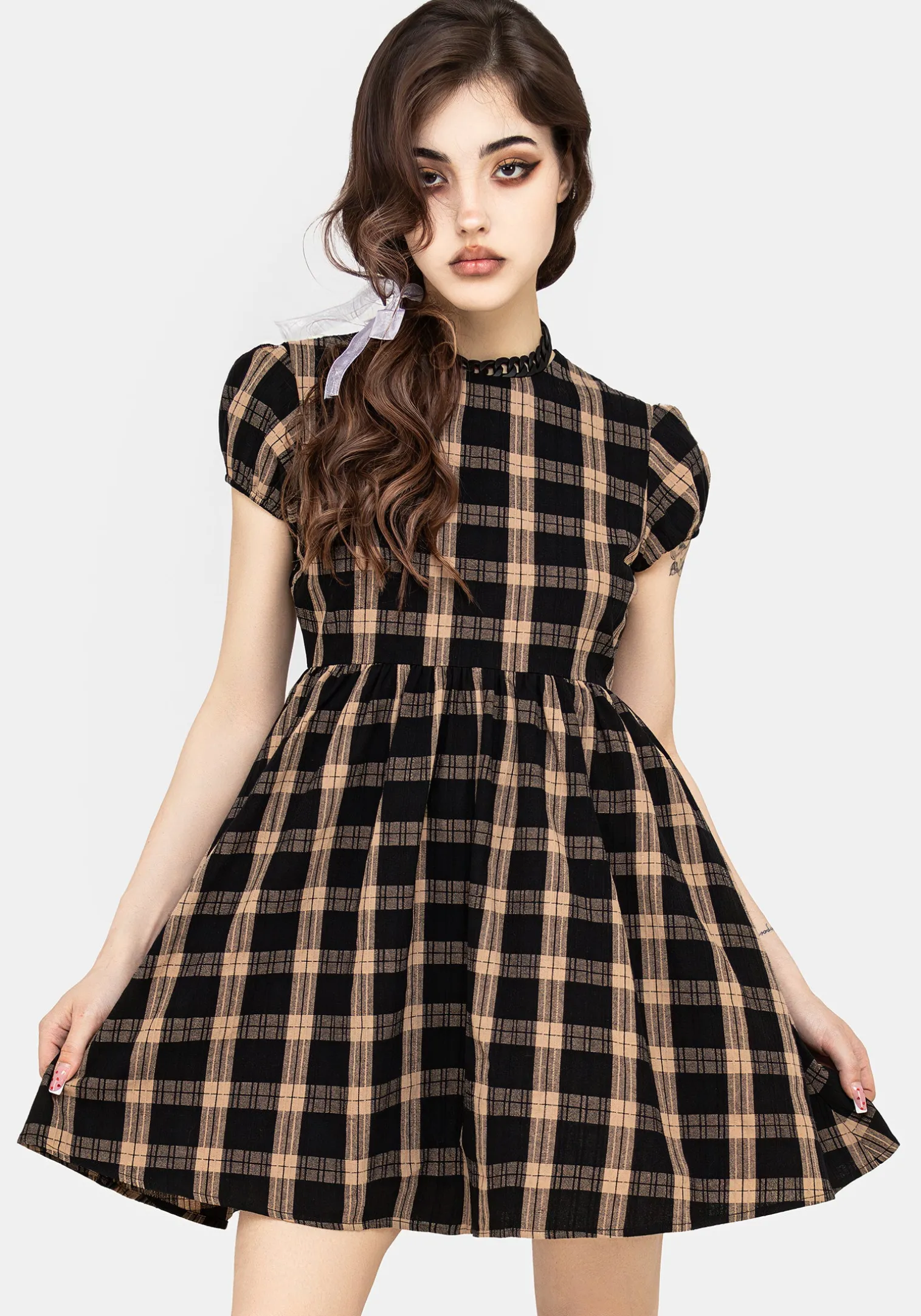 Backspace Check Mini Skater Dress