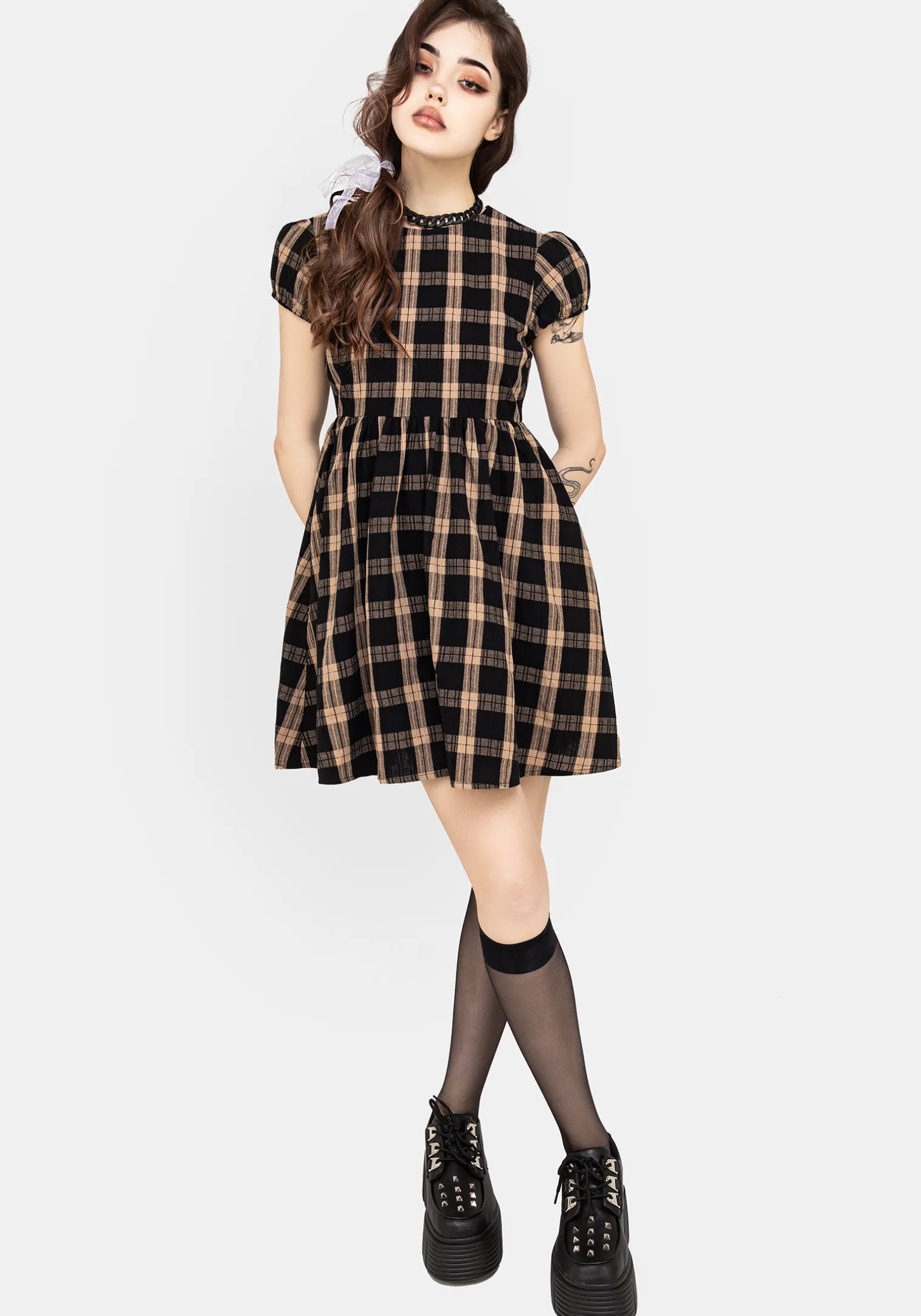 Backspace Check Mini Skater Dress