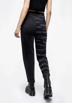 Barbed Wire Spliced Mom Jeans