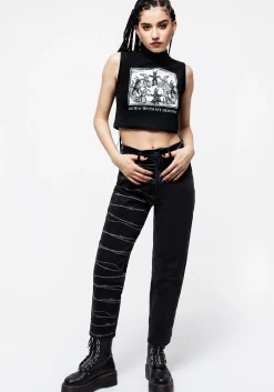 Barbed Wire Spliced Mom Jeans