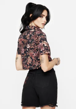 Bashe Cotton Floral Snake Print Short Sleeve Shirt