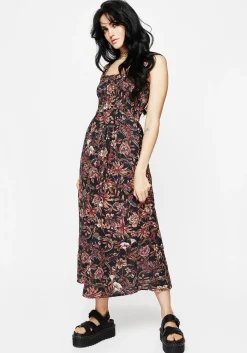 Bashe Cotton Floral Snake Print Midaxi Dress
