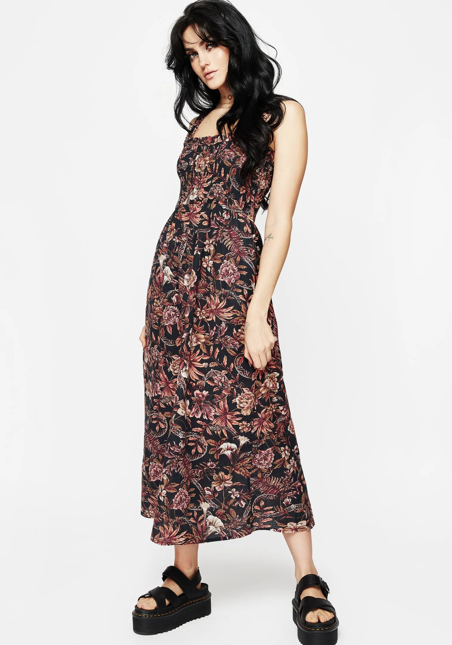 Bashe Cotton Floral Snake Print Midaxi Dress