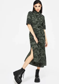 Bashe Cotton Midaxi Shirt Dress - Green