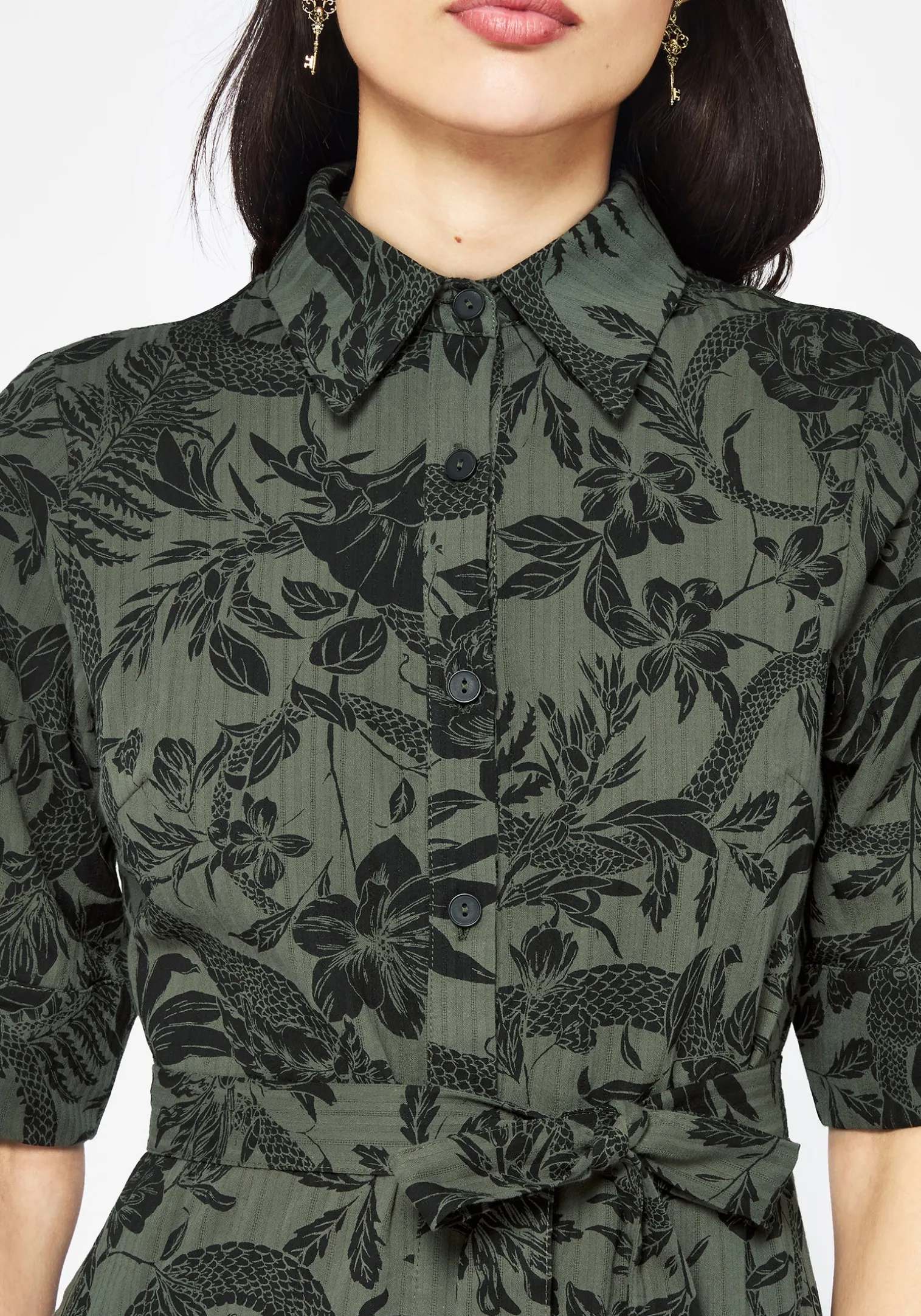 Bashe Cotton Midaxi Shirt Dress - Green