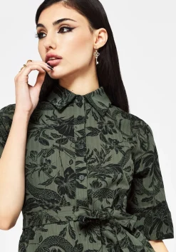 Bashe Cotton Midaxi Shirt Dress - Green