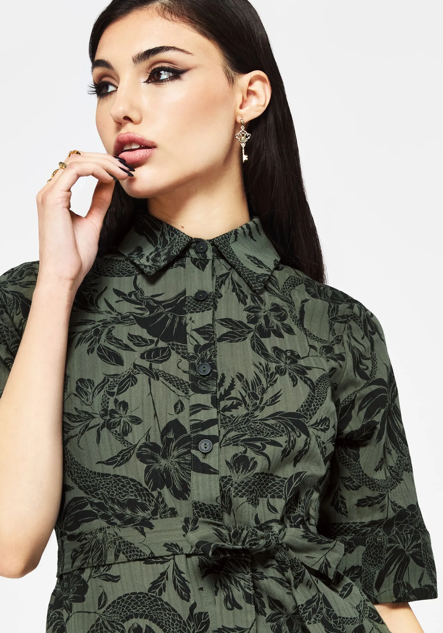 Bashe Cotton Midaxi Shirt Dress - Green