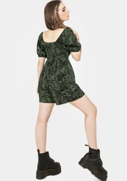 Bashe Cotton Puff Sleeve Playsuit - Green