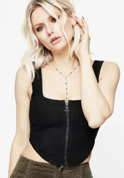Bellona Zip Front Denim Corset Top