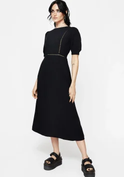 Blessing Puff Sleeve Tie Back Midi Dress