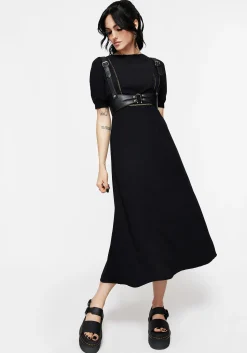 Blessing Puff Sleeve Tie Back Midi Dress