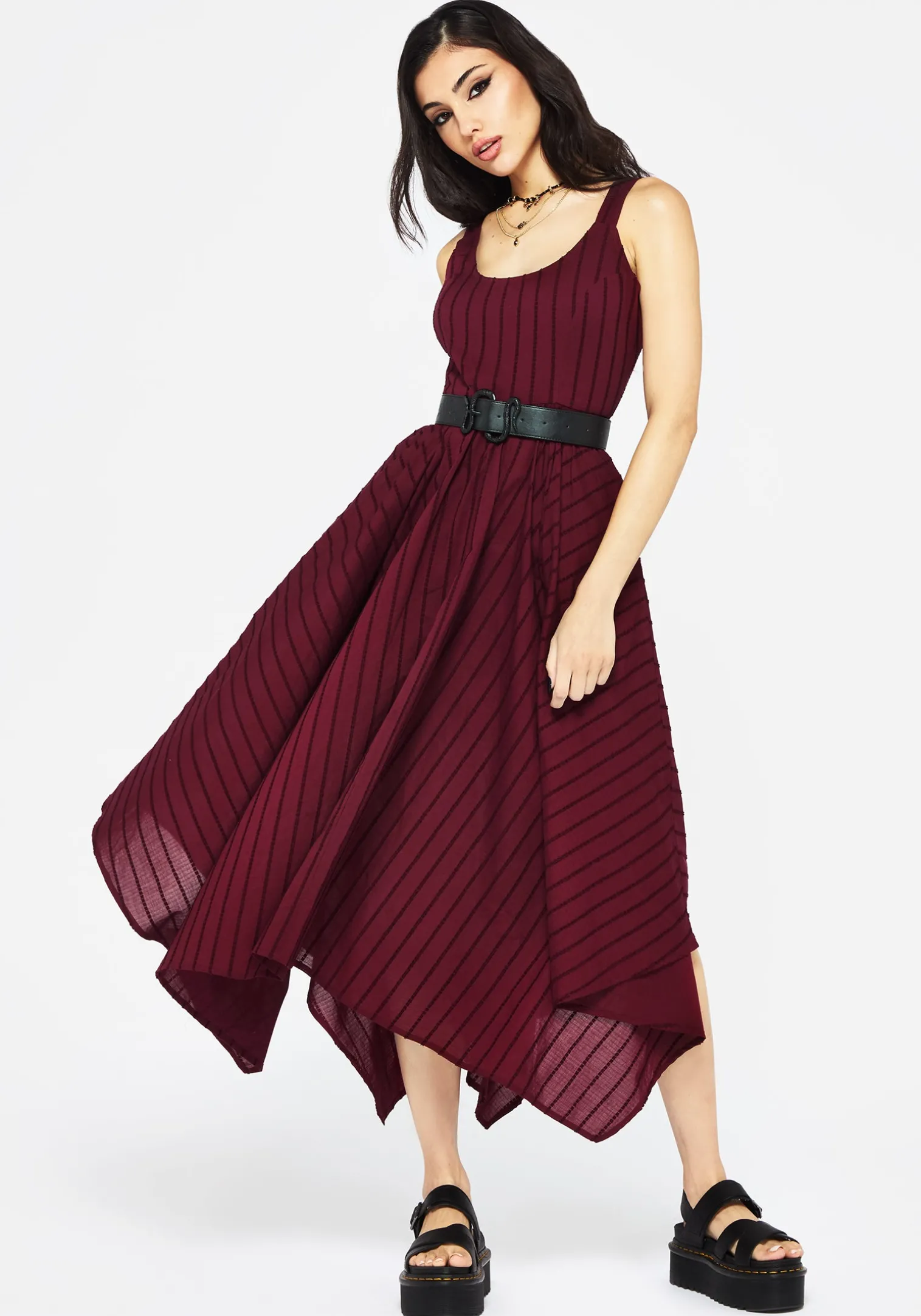 Blythe Cotton Handkerchief Hem Midaxi Dress - Burgundy
