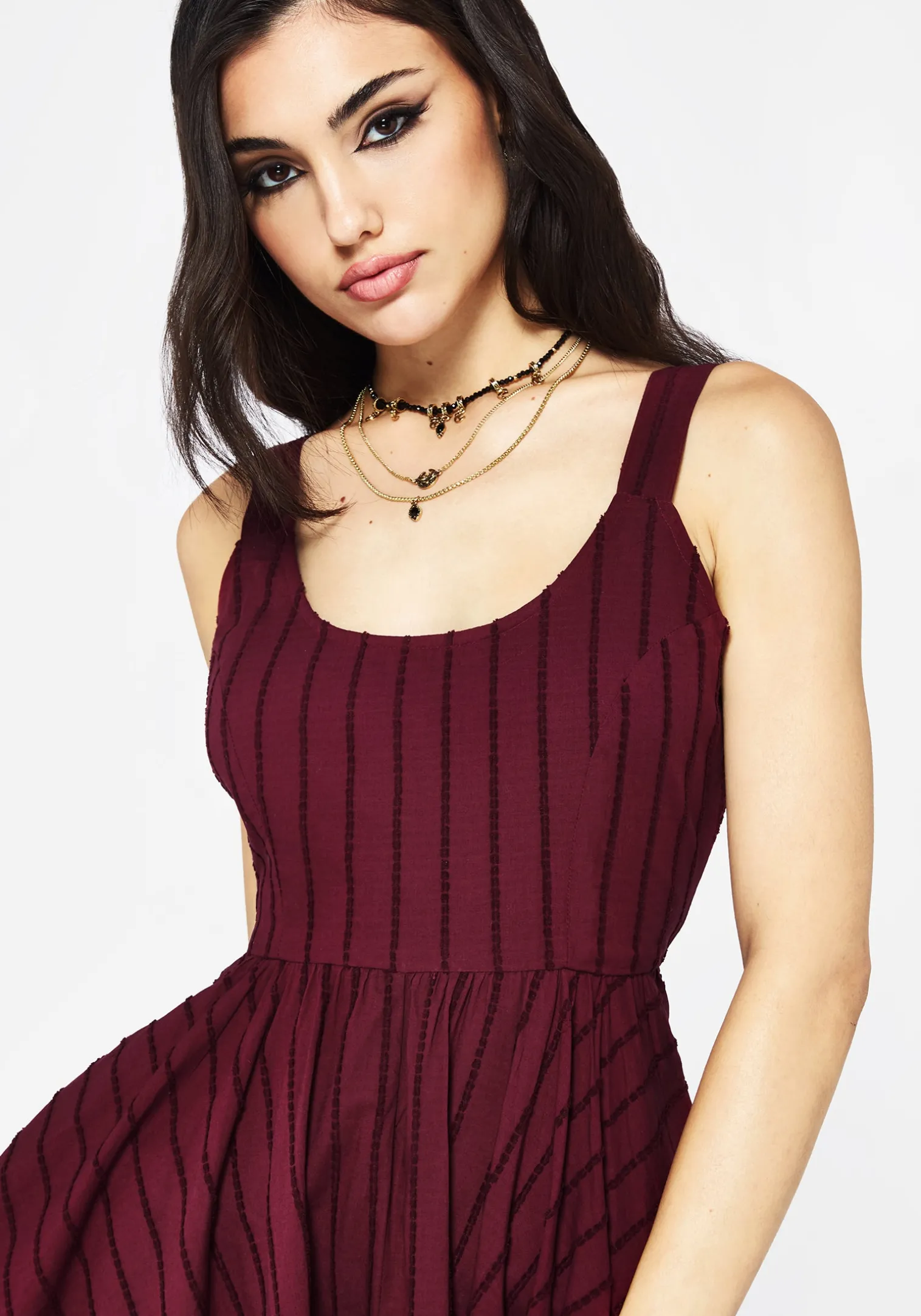 Blythe Cotton Handkerchief Hem Midaxi Dress - Burgundy