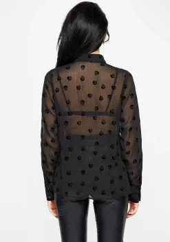 Bones Flocked Chiffon Button Up Blouse
