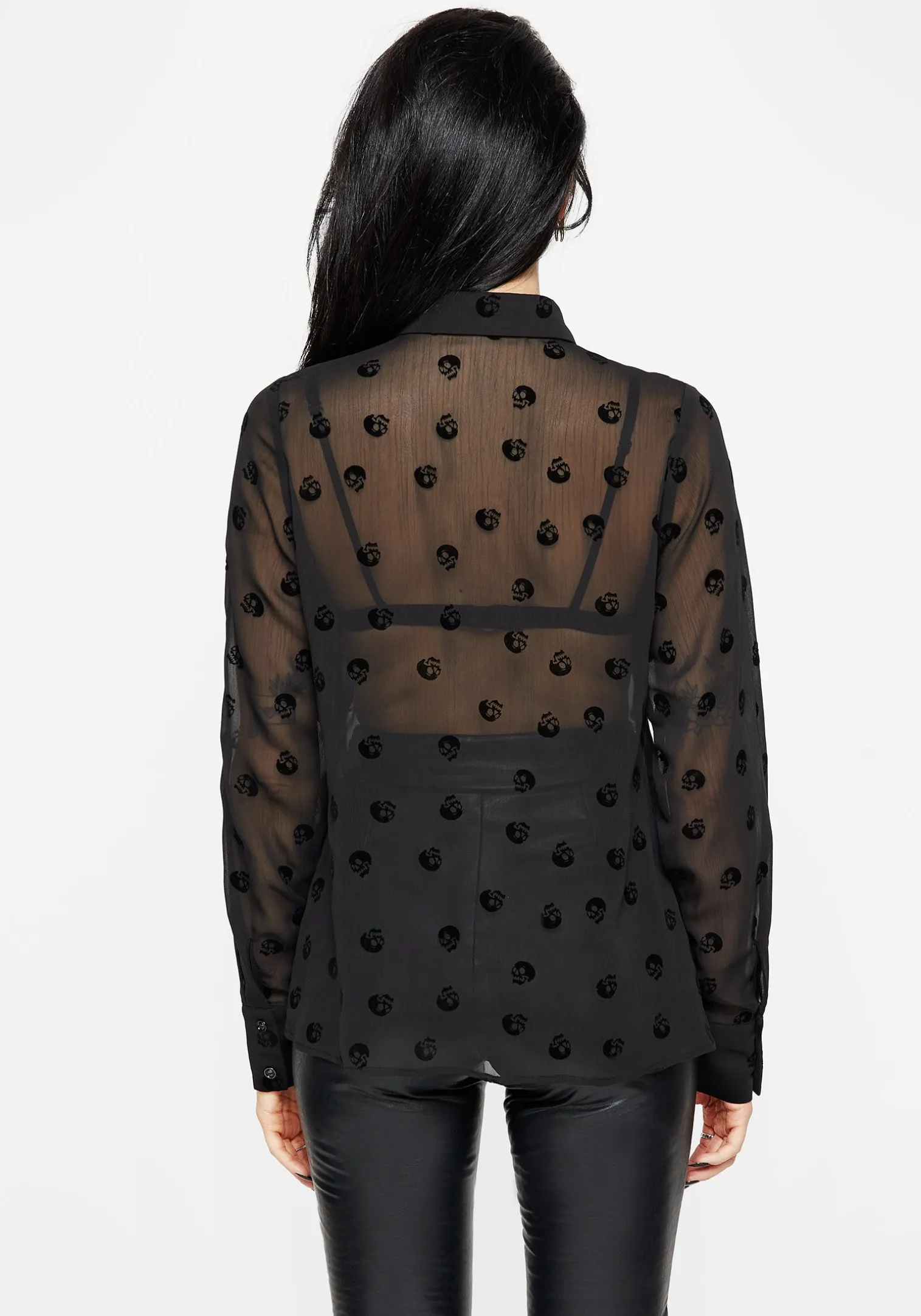 Bones Flocked Chiffon Button Up Blouse