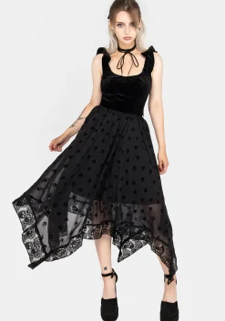 Bones Flocked Chiffon Handkerchief Hem Skirt