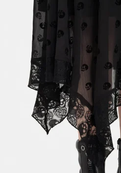 Bones Flocked Chiffon Handkerchief Hem Skirt