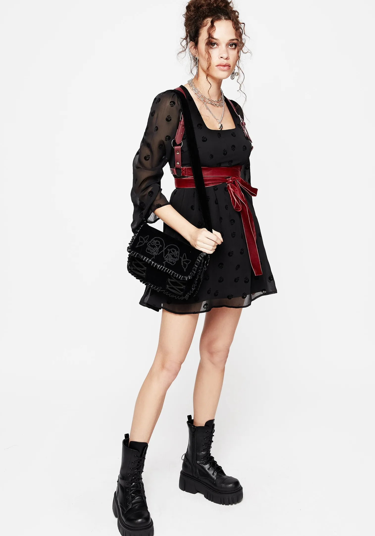 Bones Flocked Chiffon Mini Dress
