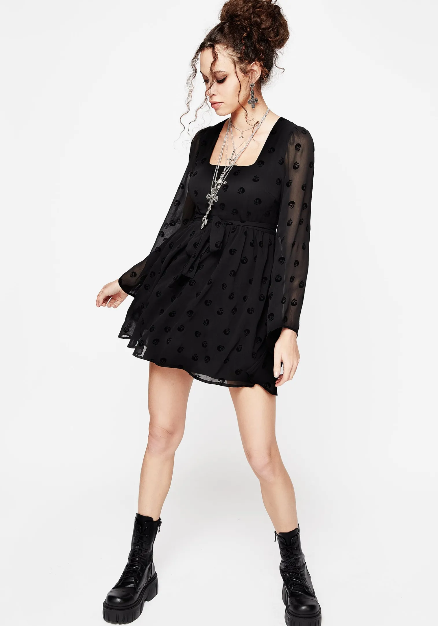 Bones Flocked Chiffon Mini Dress