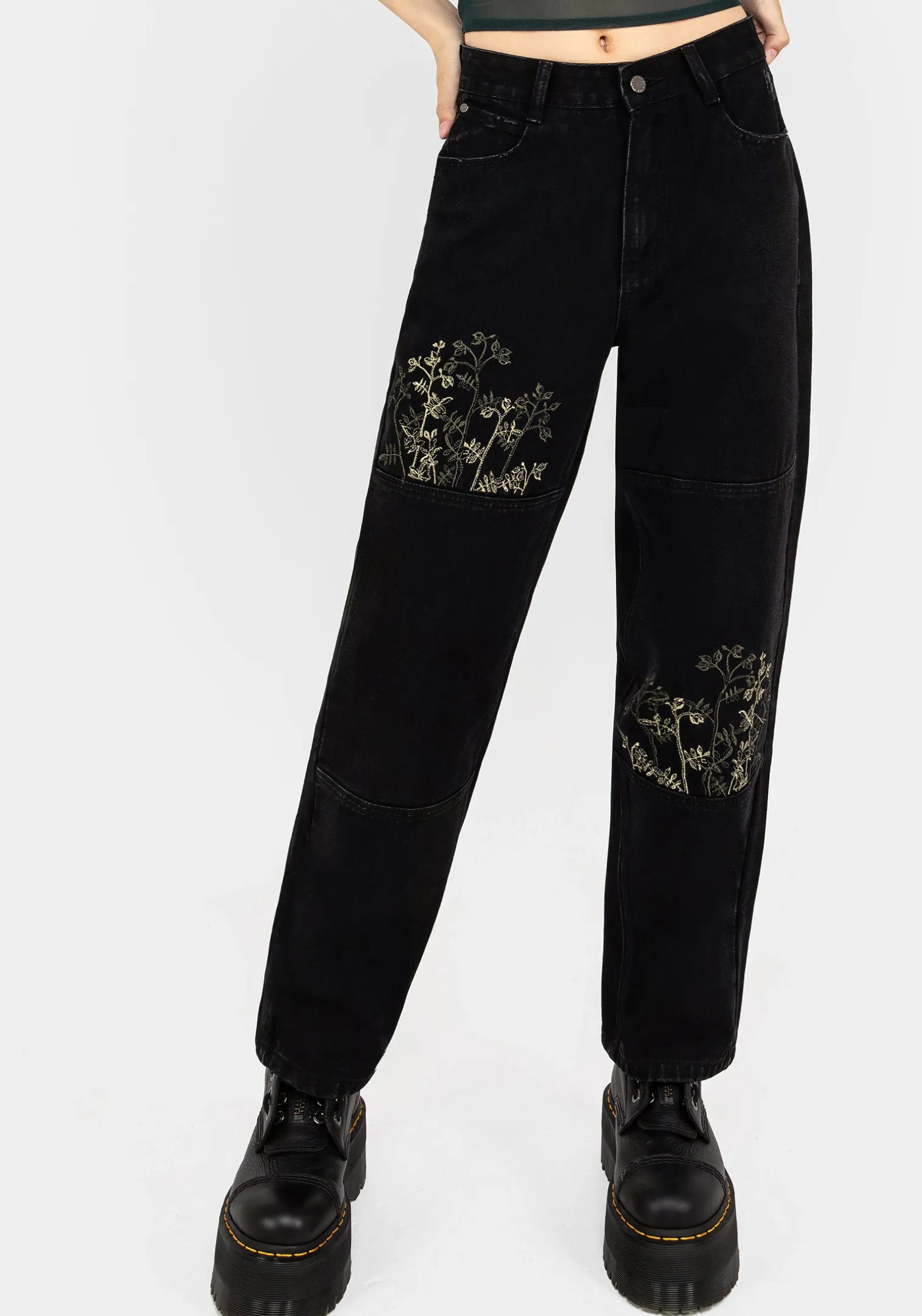 Buckthorn Embroidered Denim Barrel Leg Jeans