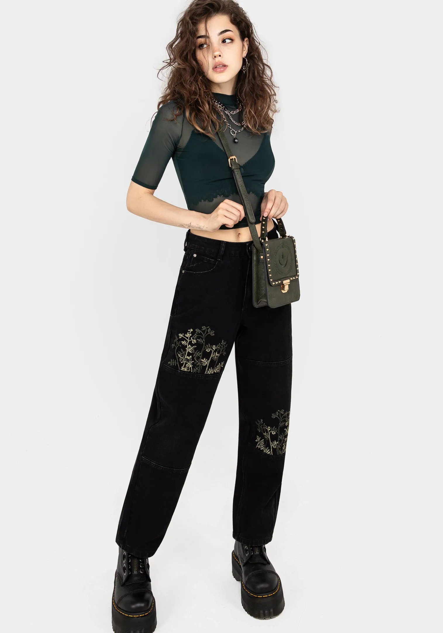 Buckthorn Embroidered Denim Barrel Leg Jeans