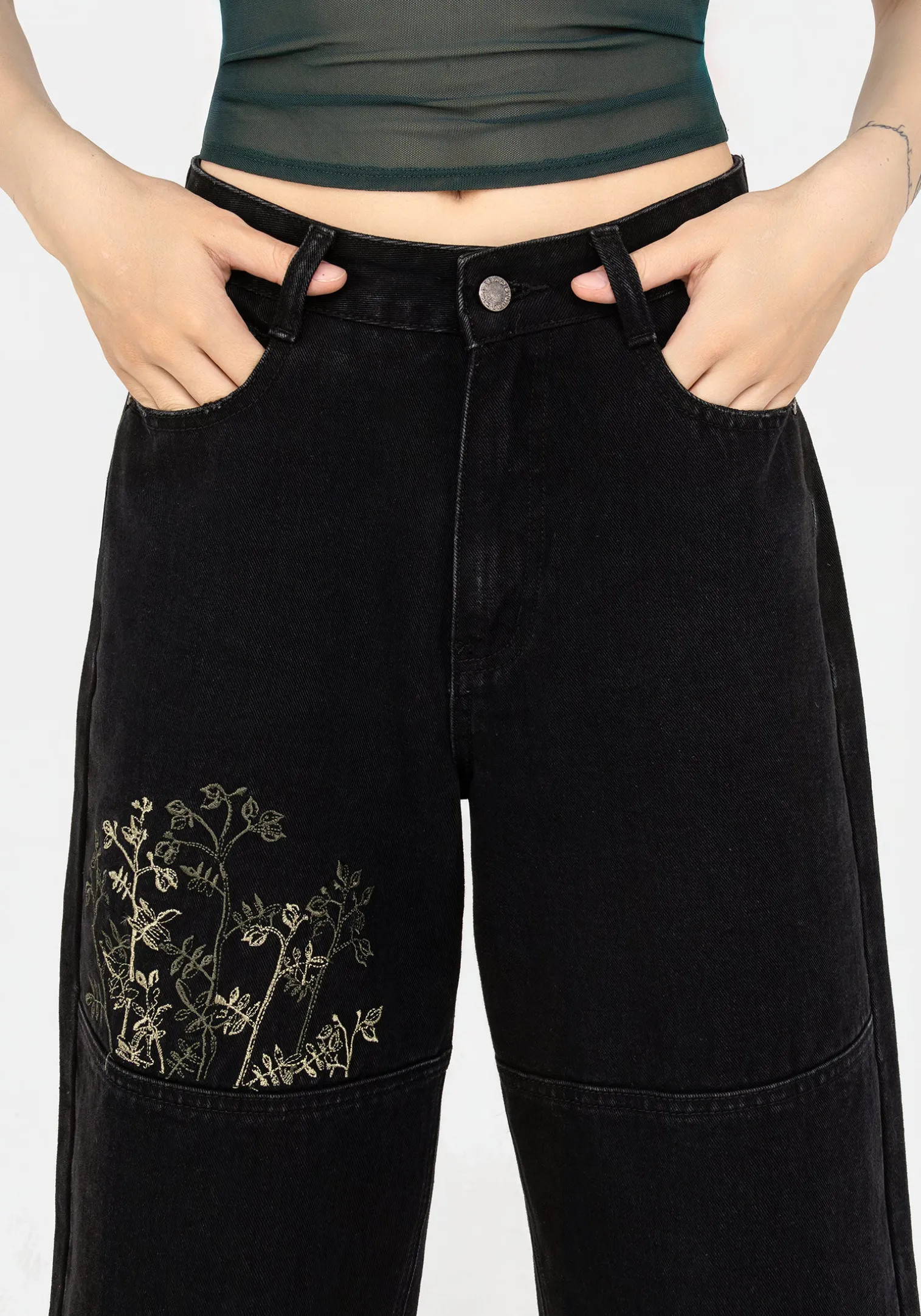Buckthorn Embroidered Denim Barrel Leg Jeans