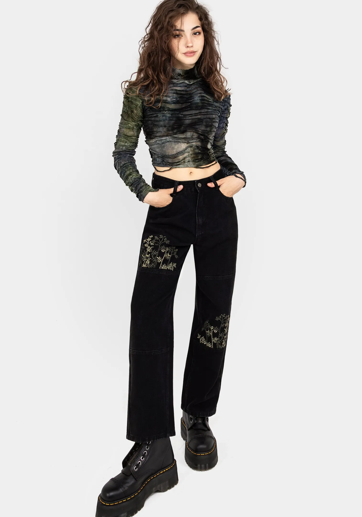 Buckthorn Embroidered Denim Barrel Leg Jeans