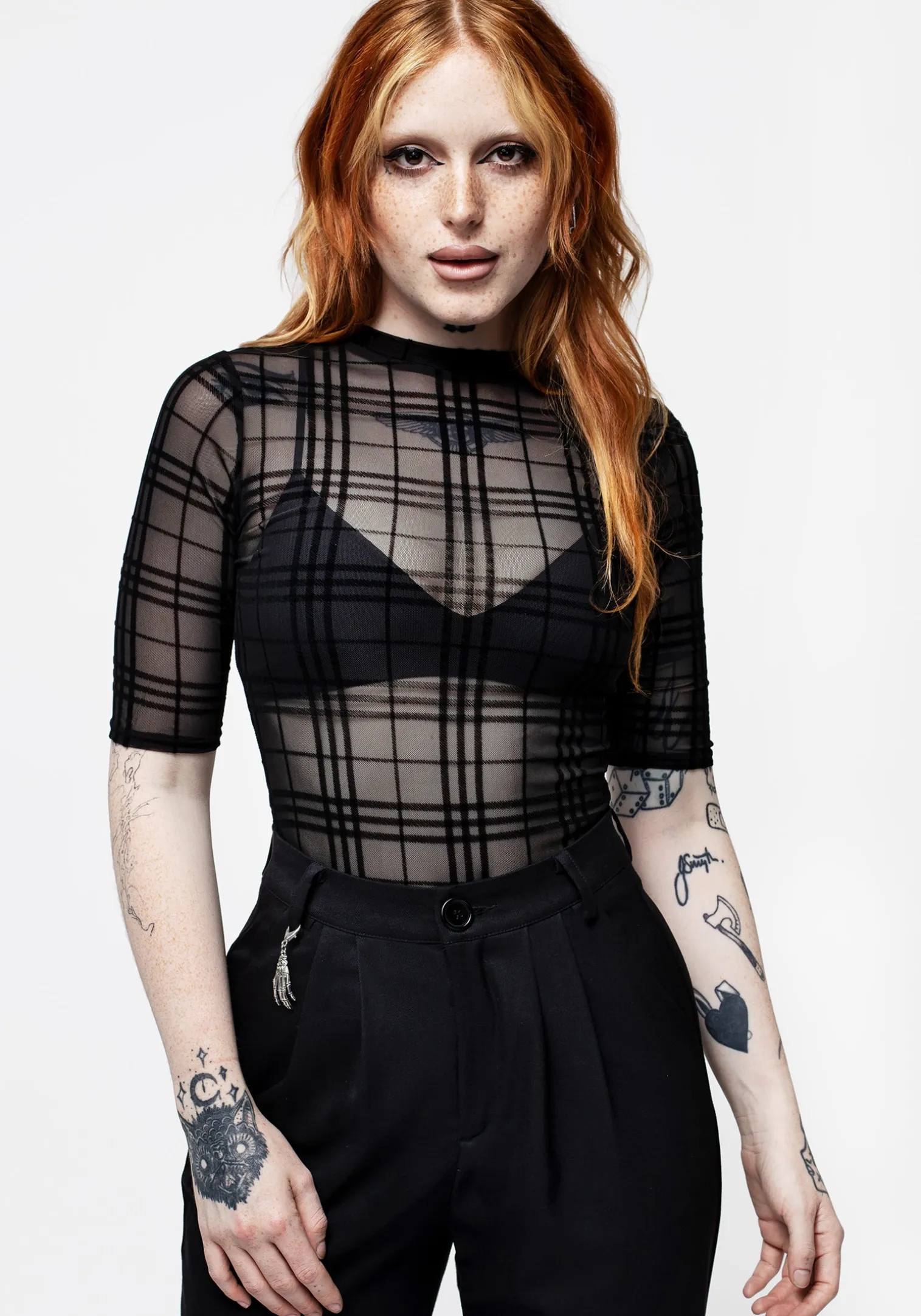 Buffy Check Mesh Short Sleeve Top