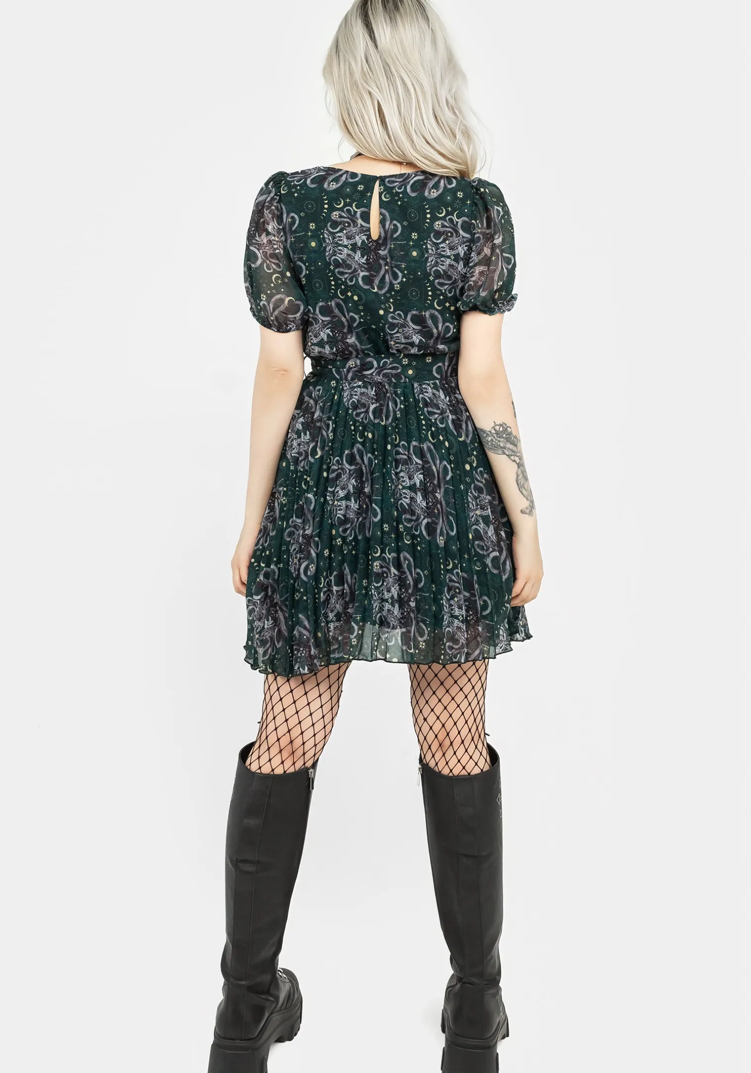 Cailleach Puff Sleeve Pleated Mini Dress
