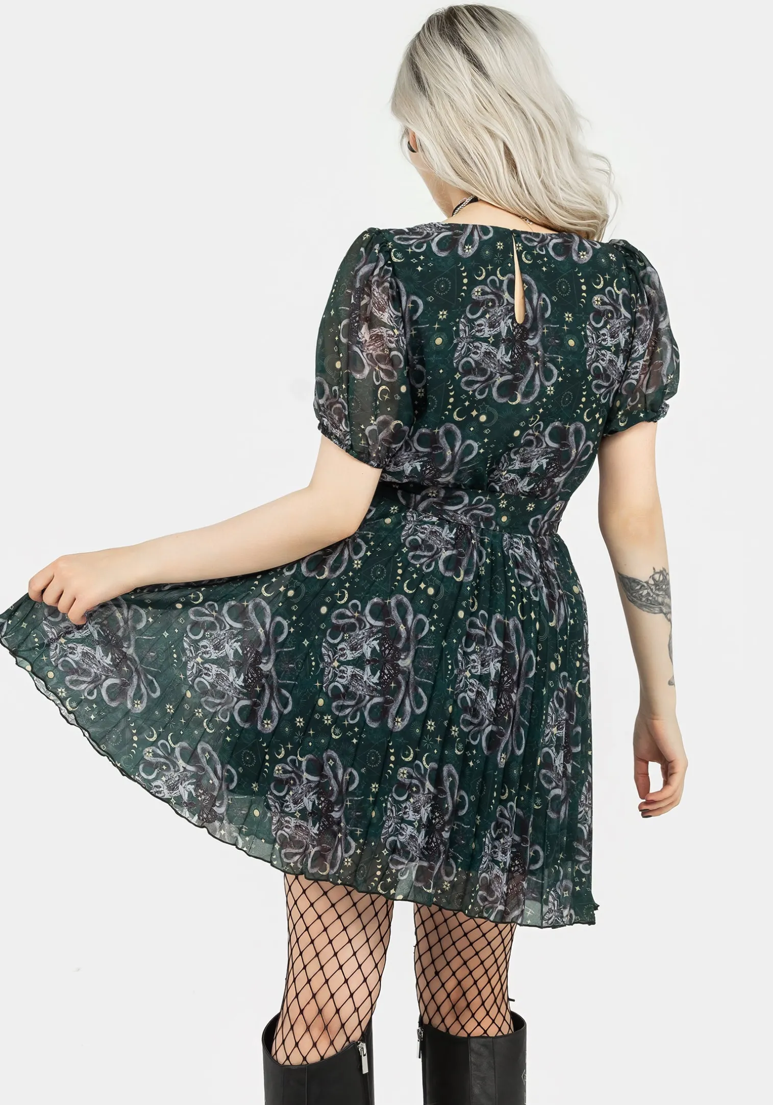 Cailleach Puff Sleeve Pleated Mini Dress
