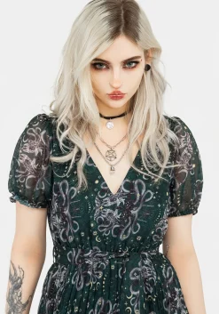 Cailleach Puff Sleeve Pleated Mini Dress