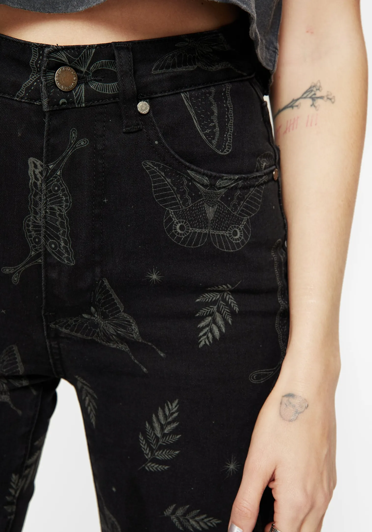 Callopistria Moth Print Denim Skinny Jeans