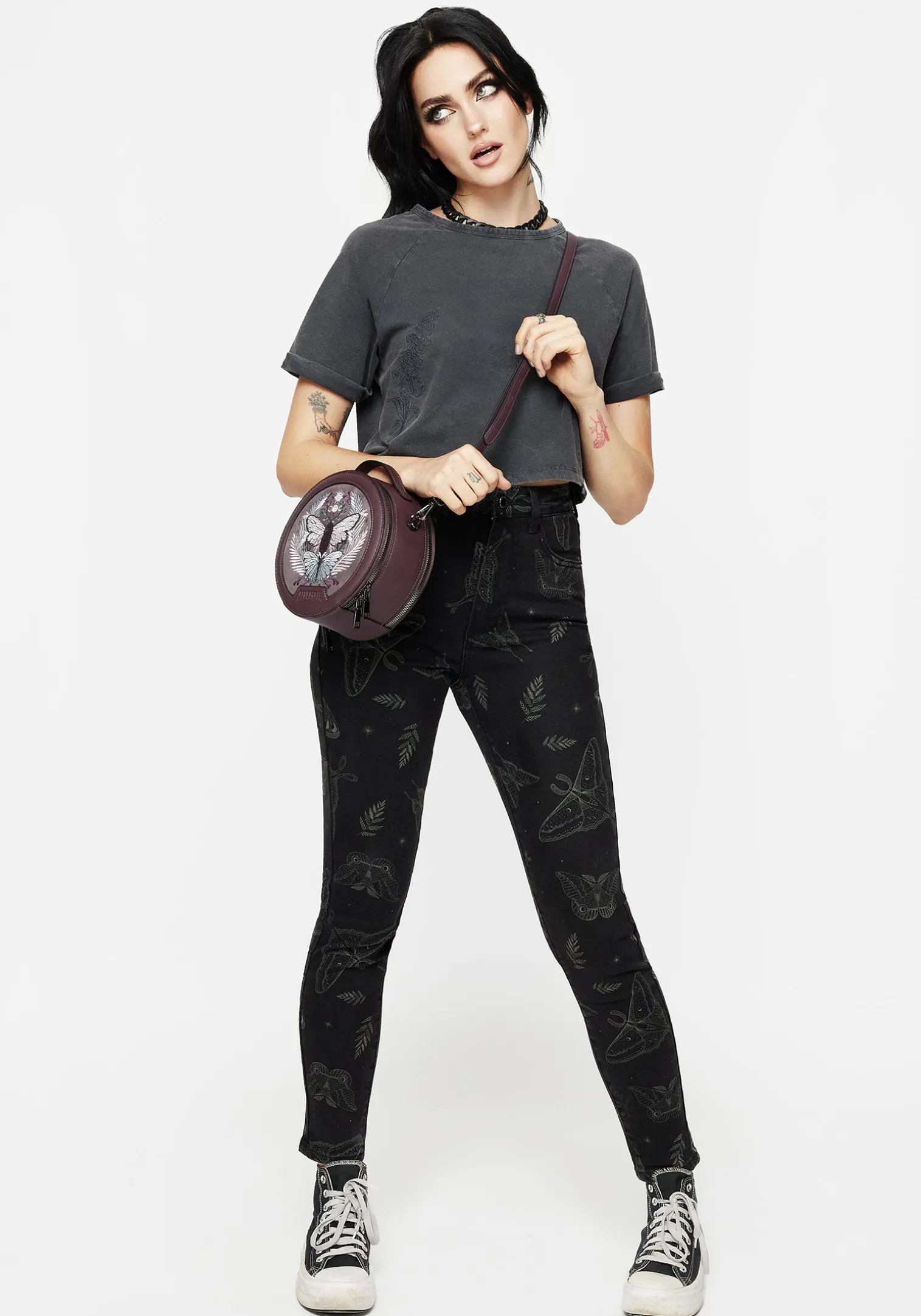 Callopistria Moth Print Denim Skinny Jeans
