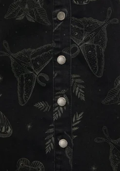 Callopistria Moth Print Denim Mini Apron Dress