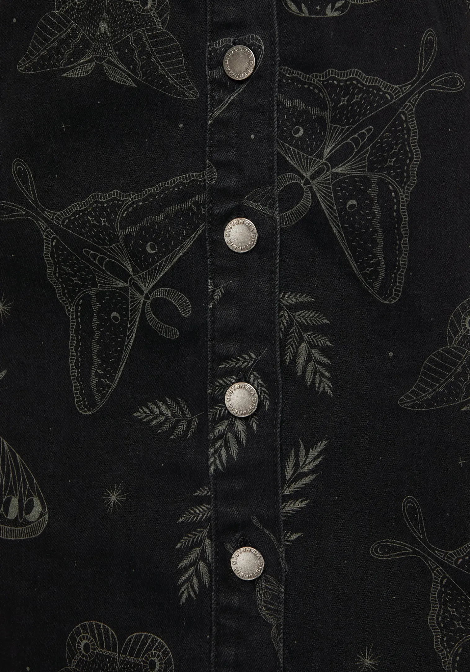 Callopistria Moth Print Denim Mini Apron Dress